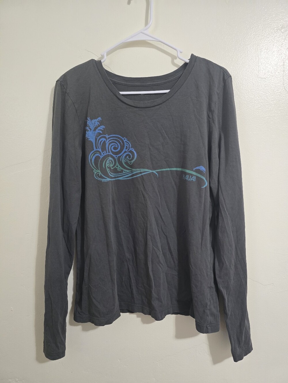 Crazy Shirts Hawaii Dark Grey Kauai Long Sleeve T Shirt Size L 100% Pima Cotton